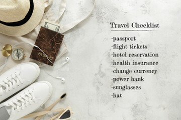Checklist of things to do before travelling on light background