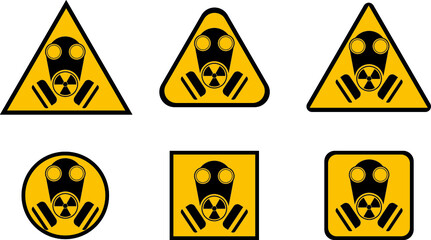 Obraz premium 6 different types of hazard signs radiation wear masks on black and yellow background, easily editable EPS 