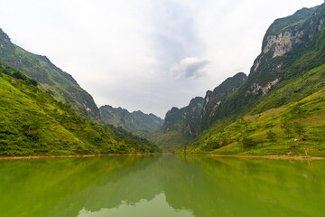 Scenic boat cruise on Nho Que River. Ha Giang, Vietnam.