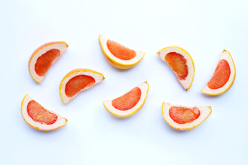 High vitamin C. Juicy grapefruit slices on white.