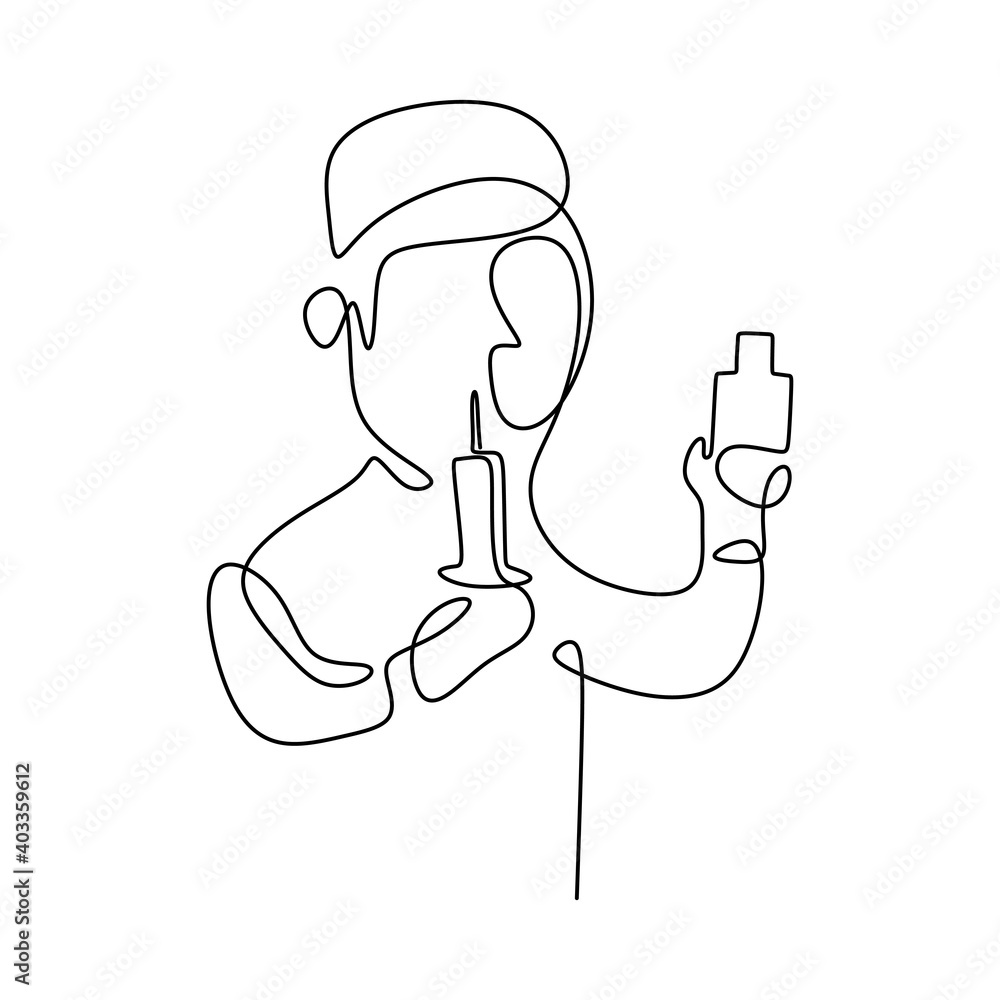 Aufkleber one continuous drawing line scientist researcher. a scientist creates a new formula for vaccines at 