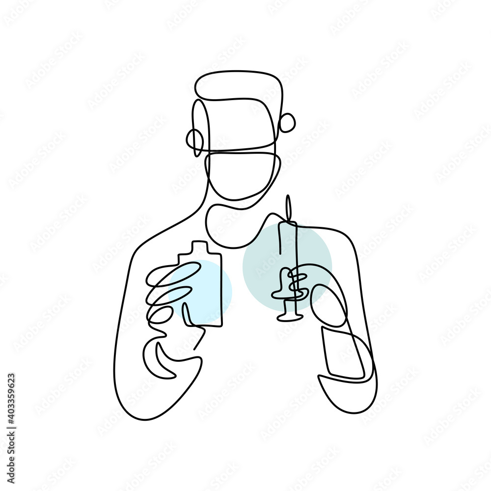 Aufkleber one continuous drawing line scientist researcher. a scientist creates a new formula for vaccines at 