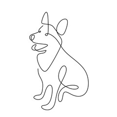 Hound dog hand drawing continuous line on white background. A cute dog is sitting on the ground single one line art minimalism style. Wildlife animals concept. Vector pet design illustration