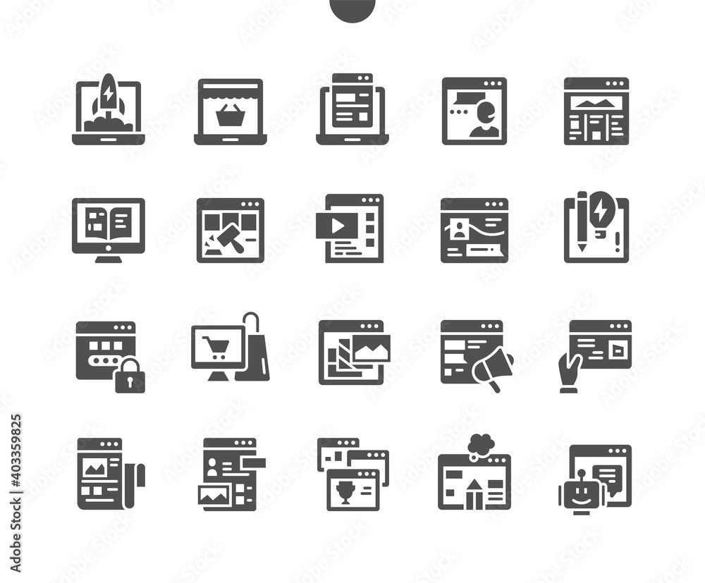 Poster website types. landing page. web service. personal project. online catalog. web design and coding. v