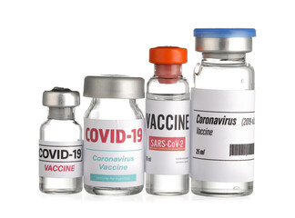 Different vaccines for immunization against COVID-19 on white background