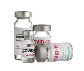 Different vaccines for immunization against COVID-19 on white background