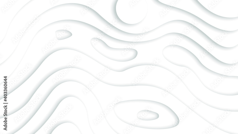 Poster white abstract wavy paper cut background with shadows, vector. modern design objects