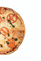 Half pizza margarita with pesto isolated on white background