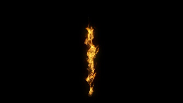 3D animation of the exclamation point mark sign symbol on fire with alpha layer