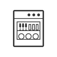 Dishwasher machine outline single isolated vector icon. Kitchen appliances and electronics illustration on white background