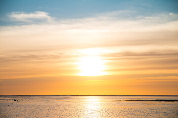 Yellow sunset golden hour view at the beach in Indonesia