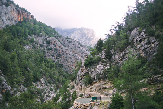 A mountain river at the bottom of a canyon