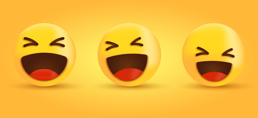 3d Facebook Haha Emoticon in different style for social media emojis, funny Laughing emoji, happy haha emoticon