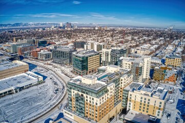 Fototapeta premium Aerial View of Cherry Creek, Colorado with fresh Snow