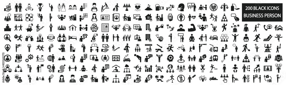 Wall mural business person pictogram set for various scenes