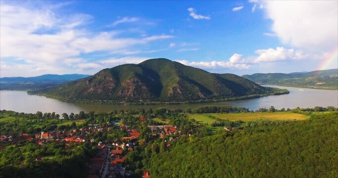 Famous view of Danube Bend (Dunakanyar) in Hungary, summer.