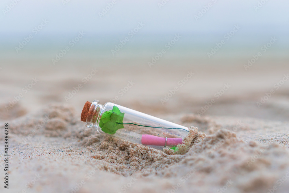 Wall mural message or letter in bottle on the tropical beach