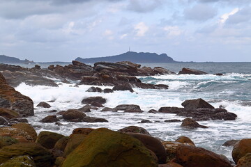 Coastal rock formations at Northeast Coast National Scenic Area, Taipei, Taiwan.