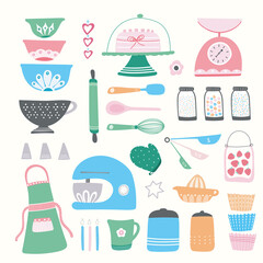 Baking kitchen icon illustration set.