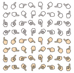 Set of pointing icons against white background (line type)