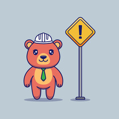 Cute supervisor bear with protective helmet
