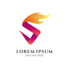 Fototapeta premium Fire letter S logo. Initial letter S and fire shape with 3d ribbon logo style in gradient color