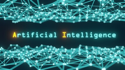Concept of artificial intelligence, with the words artificial intelligence, a blue tone, composed of lines and dots that form a network in science and technology - 3d rendering.