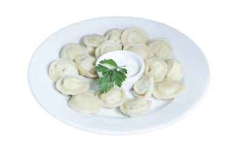 Dumplings on isolated on white background. Restaurant serving concept. Close-up.