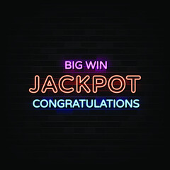 Big Win Jackpot Neon Signs Vector. 