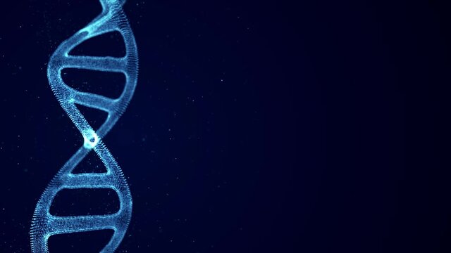 DNA 3D animation on dark background. Science and medicine concepts.