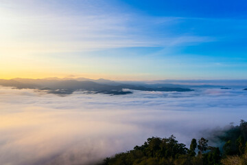 Sunrise and sea of fog, view from AIYERWENG View Point at Yala, Thailand