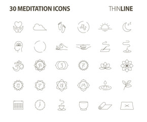 meditation 30 icons set-Pictograms with editable stroke