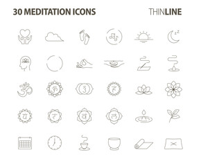 meditation 30 icons set-Pictograms with editable stroke