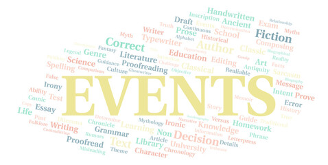 Events typography word cloud create with the text only