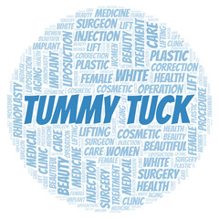 Obraz premium Tummy Tuck typography word cloud create with the text only. Type of plastic surgery