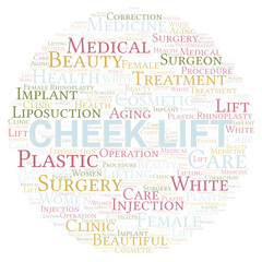 Cheek Lift typography word cloud create with the text only. Type of plastic surgery