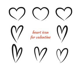 brush heart icon for valentine's day. simple line art love symbol and wedding ornament