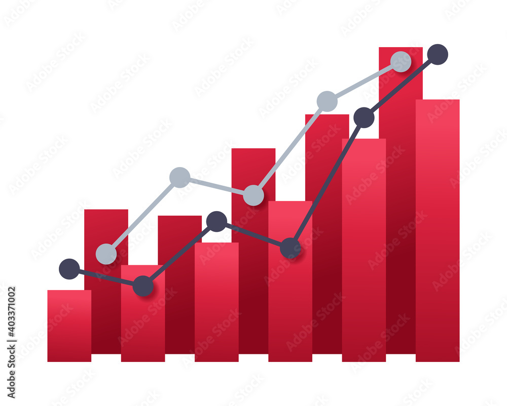 Aufkleber graph chart sign icon - red columns with line