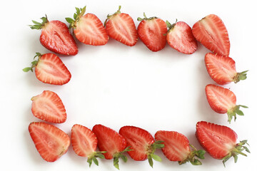 frame of appetizing strawberries on a white background