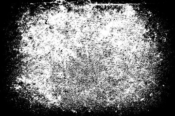 Grunge texture is black and white. The background is made of dirt, chips, scuffs, and wear. Old vintage surface splattered with ink. Soiled backdrop template