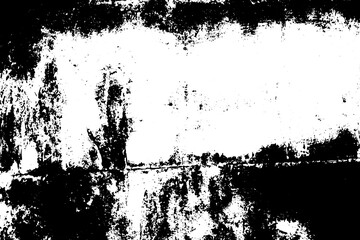Grunge texture is black and white. The background is made of dirt, chips, scuffs, and wear. Old vintage surface splattered with ink. Soiled backdrop template