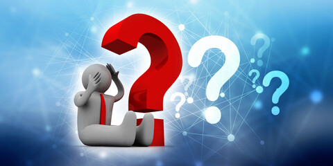 3d illustration Question Mark. 3D. 3d small people - complicated question mark