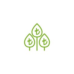 Growing sprout with green leaves and turkish lira sign. vector icon. Income growth flat icon.