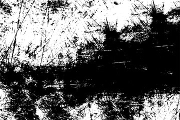 Grunge texture is black and white. The background is made of dirt, chips, scuffs, and wear. Old vintage surface splattered with ink. Soiled backdrop template