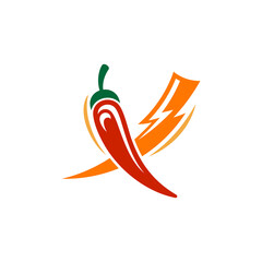 Chili and thunder flat logo design template suitable for spicy food and restaurant