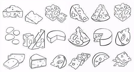 cheese making various types of cheese set of vector sketches. Vector illustration