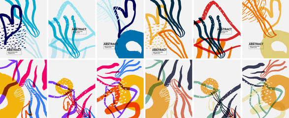 Social media doodle shapes abstract background set. Vector illustration for covers, banners, flyers