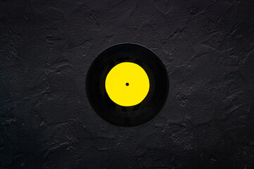 Flat lay of vinyl record. Music background