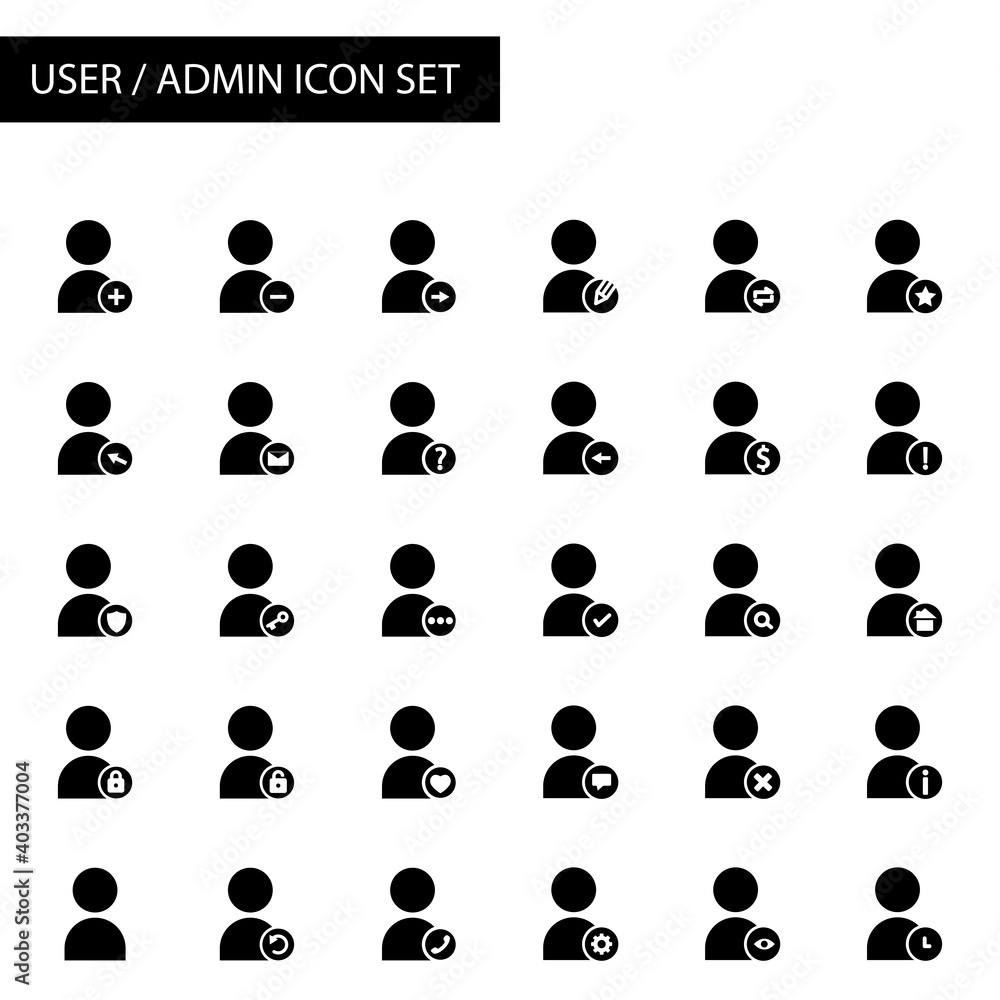 Poster users icons set. admin symbols. quality design elements. included the icons as setting, protect, inf