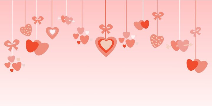 Background for St Valentines day card with hearts and bow Flat vector illustration